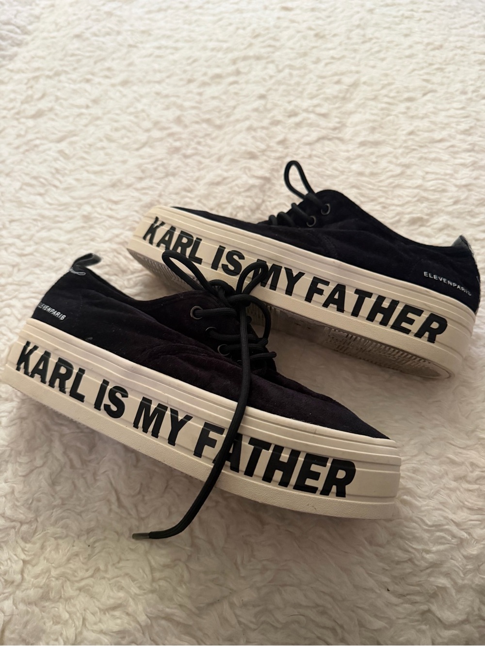 Eleven Paris Karl is my Father Black and White Platform Sneakers